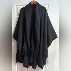Baby Alpaca 100% Wool Poncho Cape Shawl With Scarf Charcoal Gray Made Peru NEW